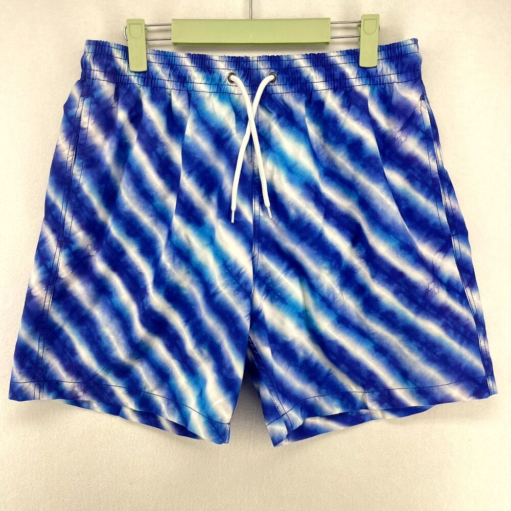 Trunks Surf & Swim Co. Swim Trunks‎ Blue/White Lined Mens Size L
